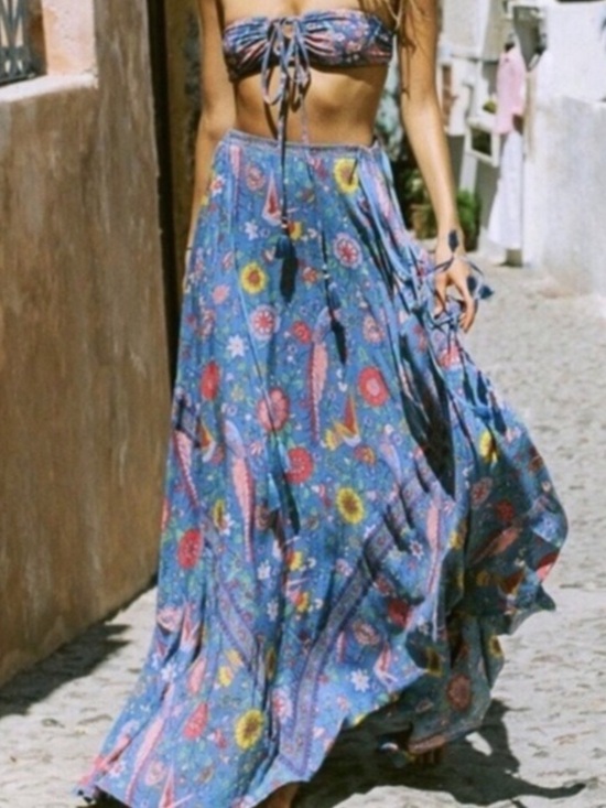 Spell Dresses & Skirts - Spell Lovebird Half Moon Maxi Skirt in Deep Sky